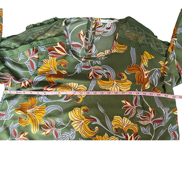 🛍️ Fever Green Floral Print Lace Sleeve Blouse Womens Size 1X - Picture 7 of 9
